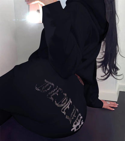 Diamonds Tracksuit 2 Piece Set Women Oversize Hoodies Sweatshirt Sweatpants Joggers Sport Pant Suits Femme Outfits Sweatsuits
