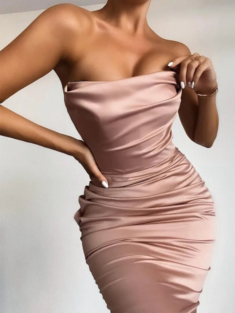 -Sexy Satin Maxi Dress for Women,Off Shoulder,Sleeveless, Backless,Side Split,Long Dress for Lady,Spring,Summer,2021