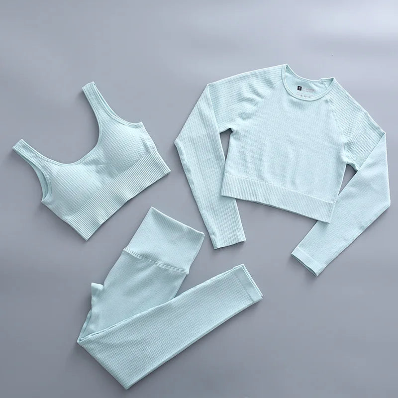 2/3 Piece Set Women Gym Wear Seamless Yoga Set Sports Bra Crop Top High Waist Leggings Fitness Sportswear Workout Outfits Woman