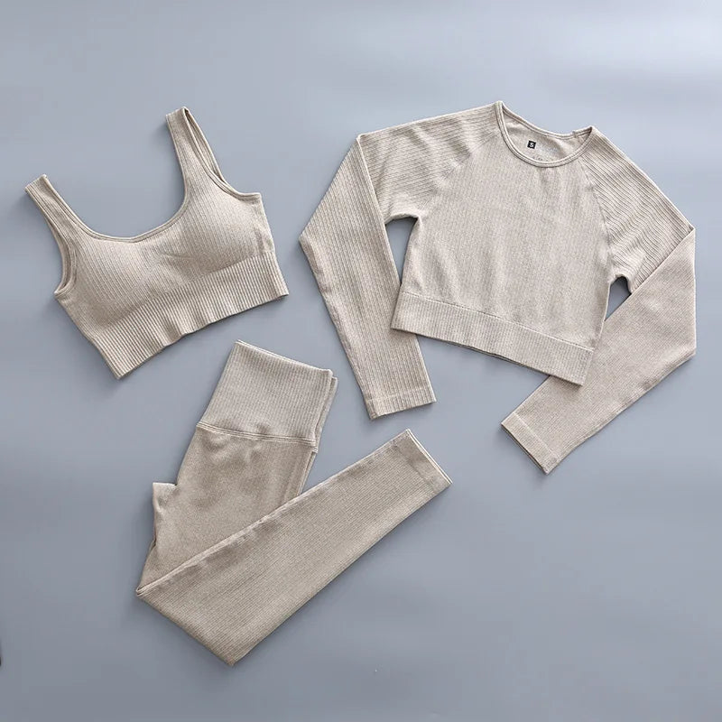 2/3 Piece Set Women Gym Wear Seamless Yoga Set Sports Bra Crop Top High Waist Leggings Fitness Sportswear Workout Outfits Woman