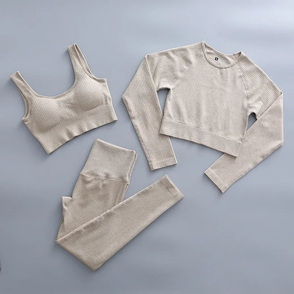 2/3 Piece Set Women Gym Wear Seamless Yoga Set Sports Bra Crop Top High Waist Leggings Fitness Sportswear Workout Outfits Woman