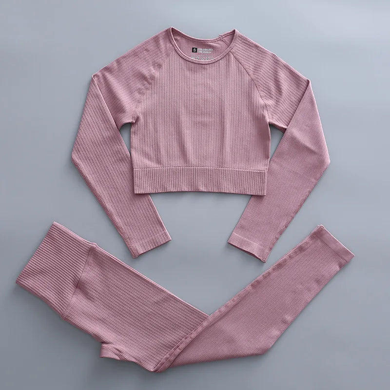 2/3 Piece Set Women Gym Wear Seamless Yoga Set Sports Bra Crop Top High Waist Leggings Fitness Sportswear Workout Outfits Woman