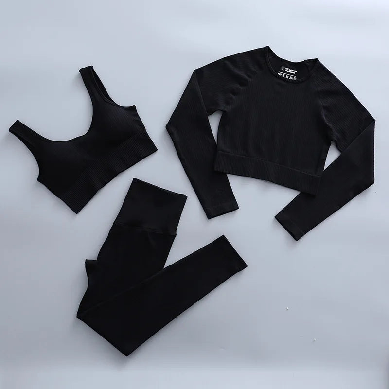 2/3 Piece Set Women Gym Wear Seamless Yoga Set Sports Bra Crop Top High Waist Leggings Fitness Sportswear Workout Outfits Woman