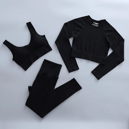 2/3 Piece Set Women Gym Wear Seamless Yoga Set Sports Bra Crop Top High Waist Leggings Fitness Sportswear Workout Outfits Woman
