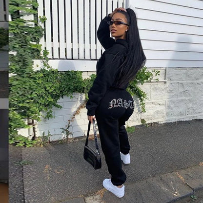 Diamonds Tracksuit 2 Piece Set Women Oversize Hoodies Sweatshirt Sweatpants Joggers Sport Pant Suits Femme Outfits Sweatsuits