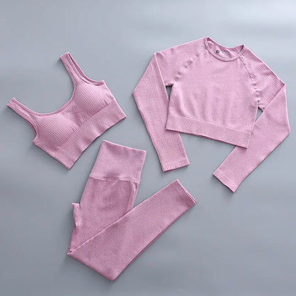 2/3 Piece Set Women Gym Wear Seamless Yoga Set Sports Bra Crop Top High Waist Leggings Fitness Sportswear Workout Outfits Woman