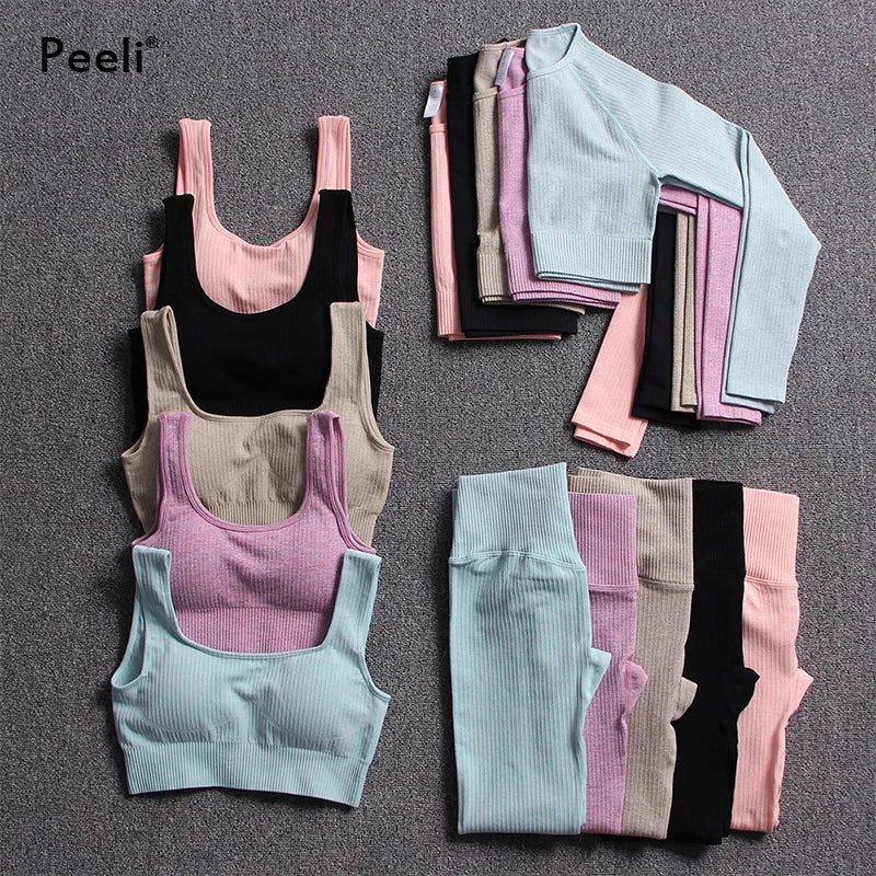 2/3 Piece Set Women Gym Wear Seamless Yoga Set Sports Bra Crop Top High Waist Leggings Fitness Sportswear Workout Outfits Woman
