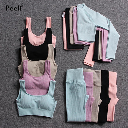 2/3 Piece Set Women Gym Wear Seamless Yoga Set Sports Bra Crop Top High Waist Leggings Fitness Sportswear Workout Outfits Woman