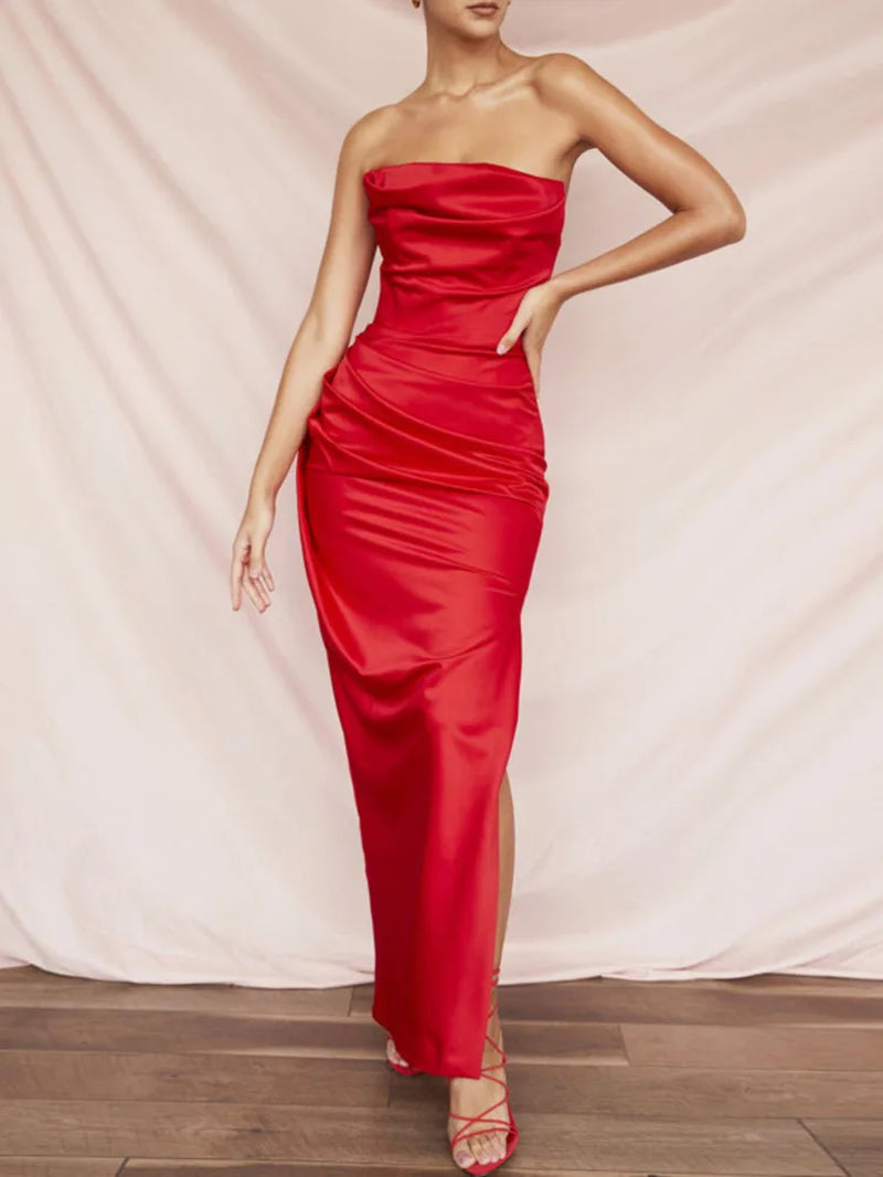 -Sexy Satin Maxi Dress for Women,Off Shoulder,Sleeveless, Backless,Side Split,Long Dress for Lady,Spring,Summer,2021