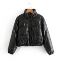 Winter Warm Thick PU Leather Coats Women Short Parkas Fashion Black Cotton Padded Lady down Jacket Elegant Zipper Clothes 2023