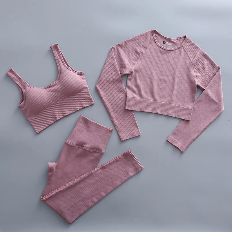 2/3 Piece Set Women Gym Wear Seamless Yoga Set Sports Bra Crop Top High Waist Leggings Fitness Sportswear Workout Outfits Woman