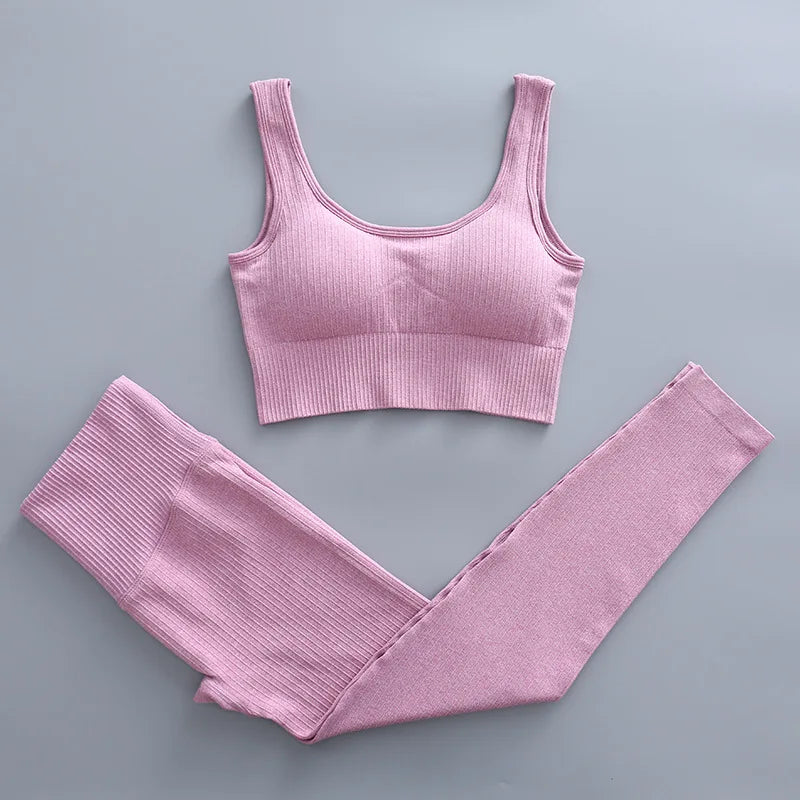 2/3 Piece Set Women Gym Wear Seamless Yoga Set Sports Bra Crop Top High Waist Leggings Fitness Sportswear Workout Outfits Woman