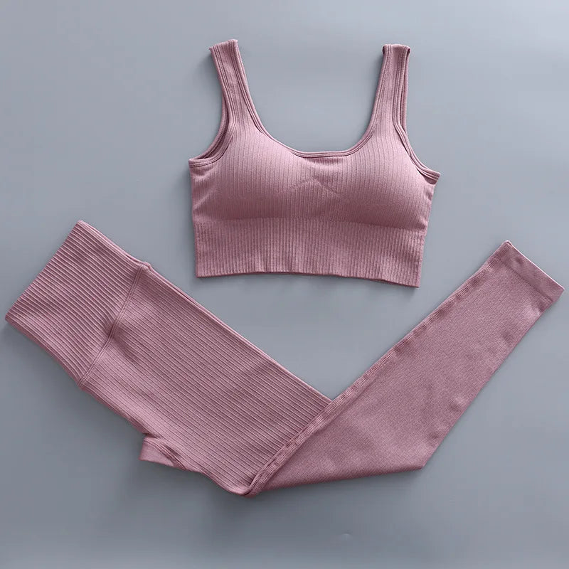 2/3 Piece Set Women Gym Wear Seamless Yoga Set Sports Bra Crop Top High Waist Leggings Fitness Sportswear Workout Outfits Woman