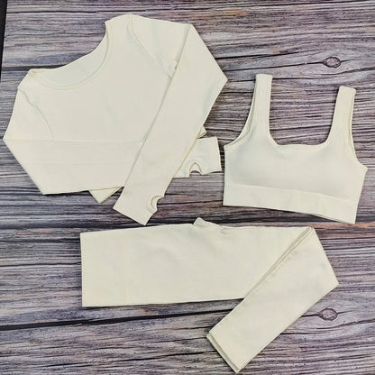 White Yoga Sets Seamless Women'S Gym Set 2/3/4 Pieces Yoga Suits Clothes Female Ribbed Activewear Fitness Athletic Wear Femme