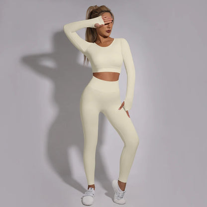 White Yoga Sets Seamless Women'S Gym Set 2/3/4 Pieces Yoga Suits Clothes Female Ribbed Activewear Fitness Athletic Wear Femme