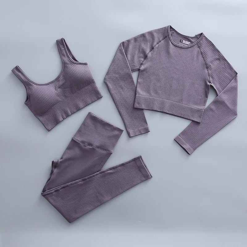 2/3 Piece Set Women Gym Wear Seamless Yoga Set Sports Bra Crop Top High Waist Leggings Fitness Sportswear Workout Outfits Woman